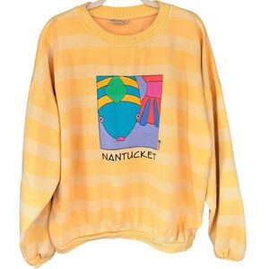 90s VTG Fresh Produce Nantucket Sweatshirt Striped Graphic Pullover Crewneck L